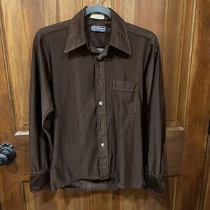 Vintage Chocolate Brown Men's 100% Nylon Shirt - Small